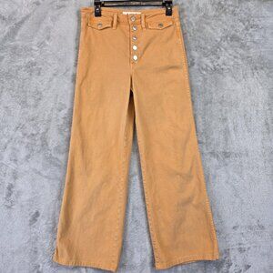AMO Sylvia Straight Leg Pants Womens 28 Tan High Rise Button Fly Denim Flawed